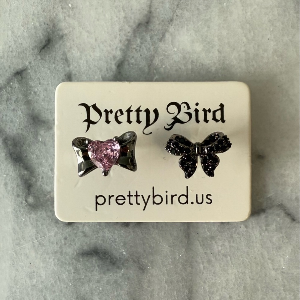 Pretty Bird Pink Gem and Black Butterfly Screw-backEarrings